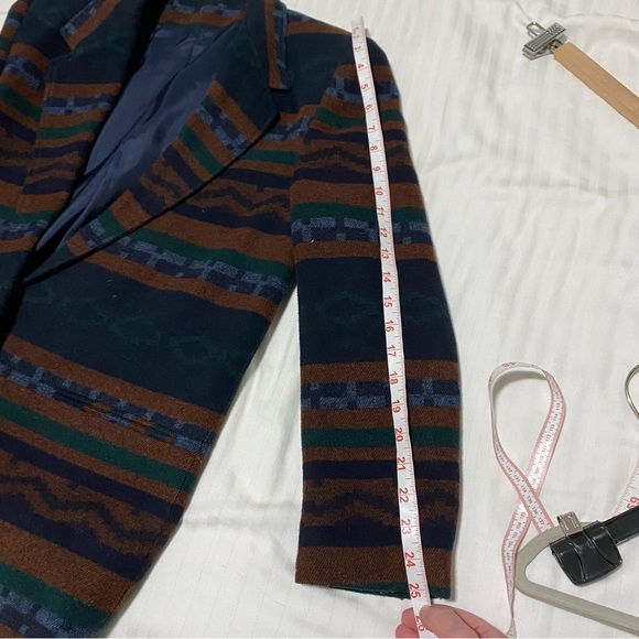 Vintage Cleo Oversized Southwestern Wool Blend Blazer Navy Blue/Brown size M/L - Picture 13 of 13